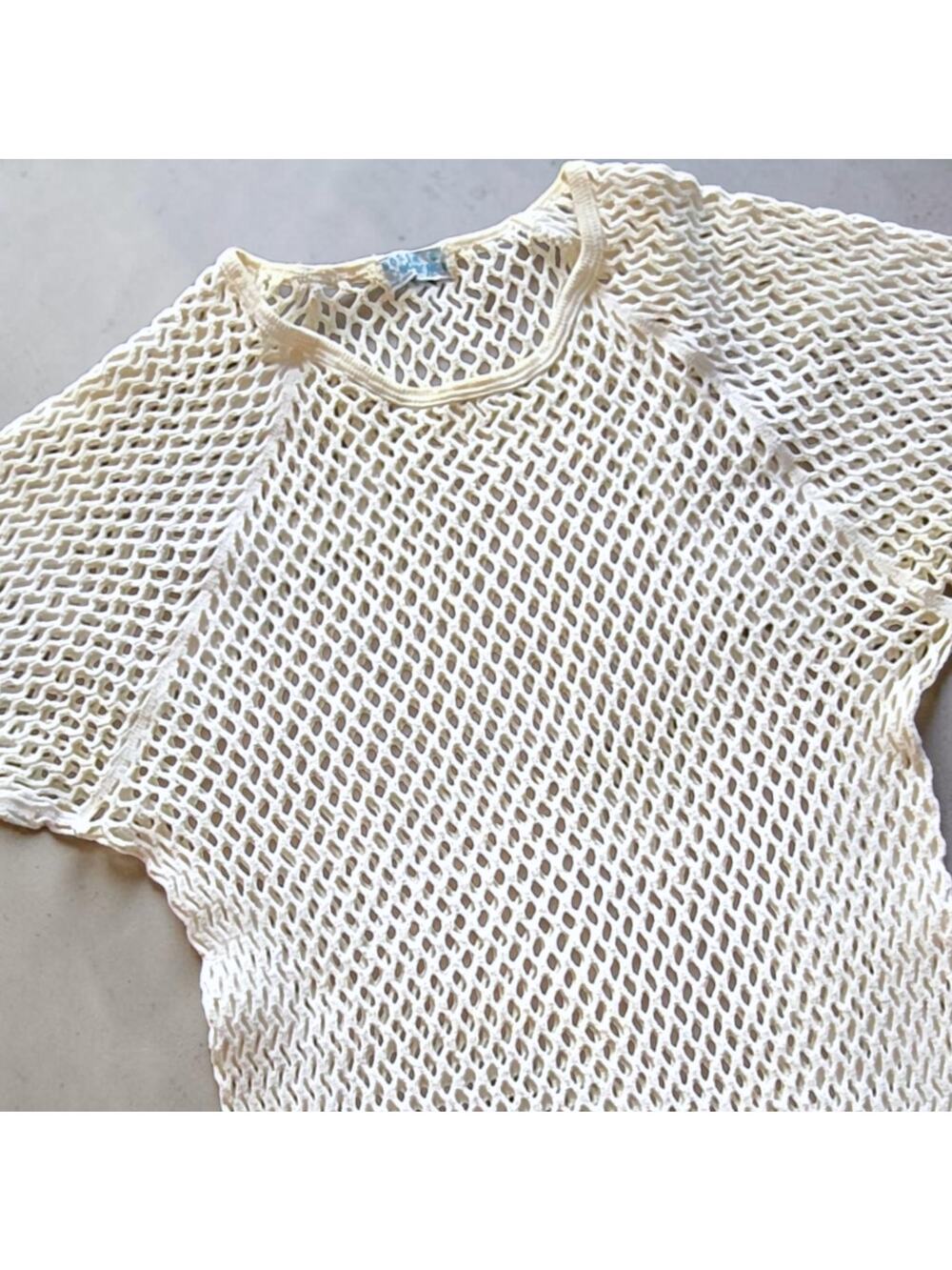 Vintage Norak Norsemen Open Knit Fishnet Mesh Shirt L White Cotton Athletic